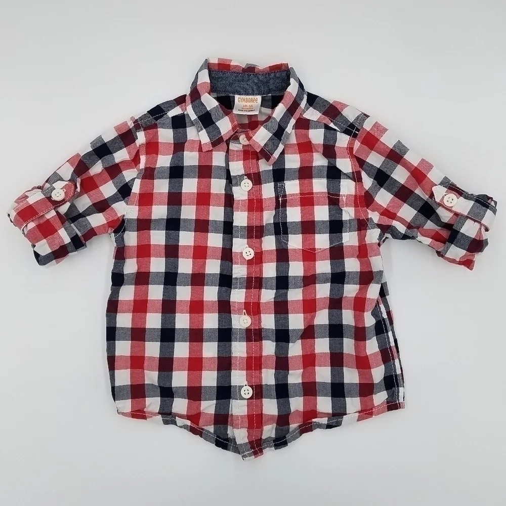 Gymboree Button Down Plaid Polo Shirt 12-18m
